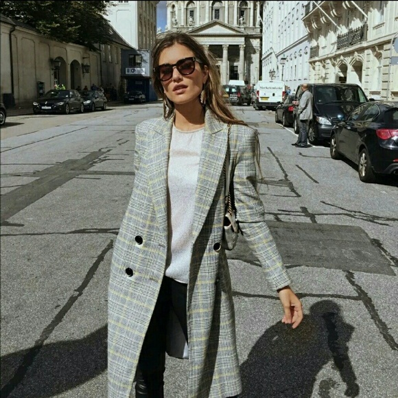 zara checked double breasted coat
